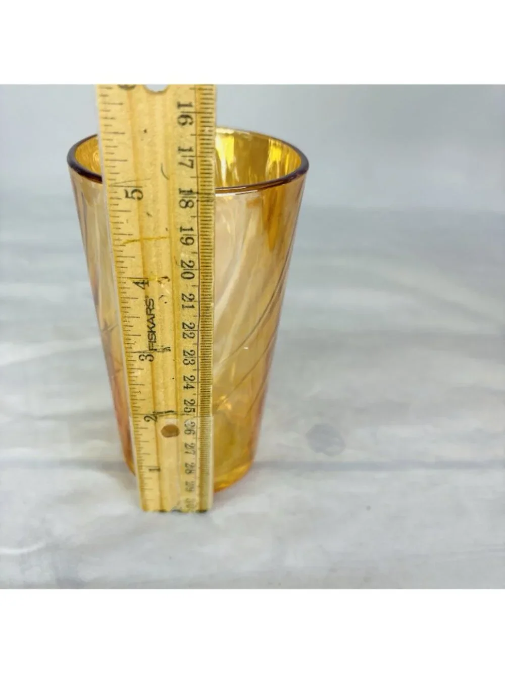 Optic Lusterware MARIGOLD SWIRL Iridescent Carnival 10oz Drinking Glasses Set 4